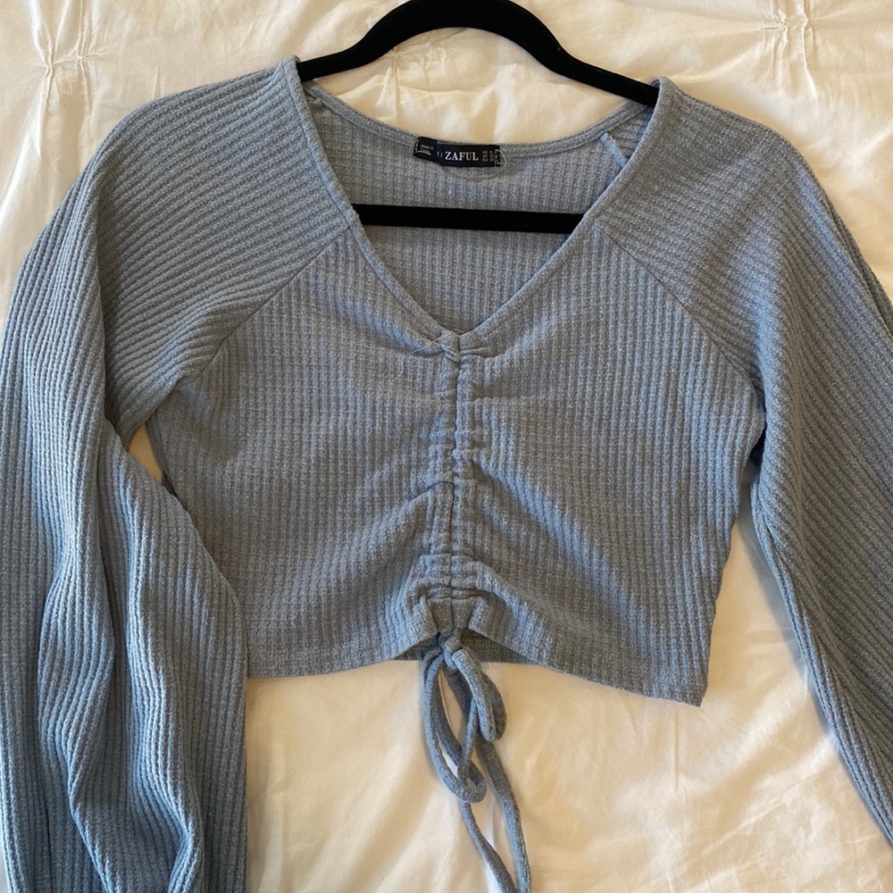 Zaful Baby Blue Cropped Long Sleeve - Size M